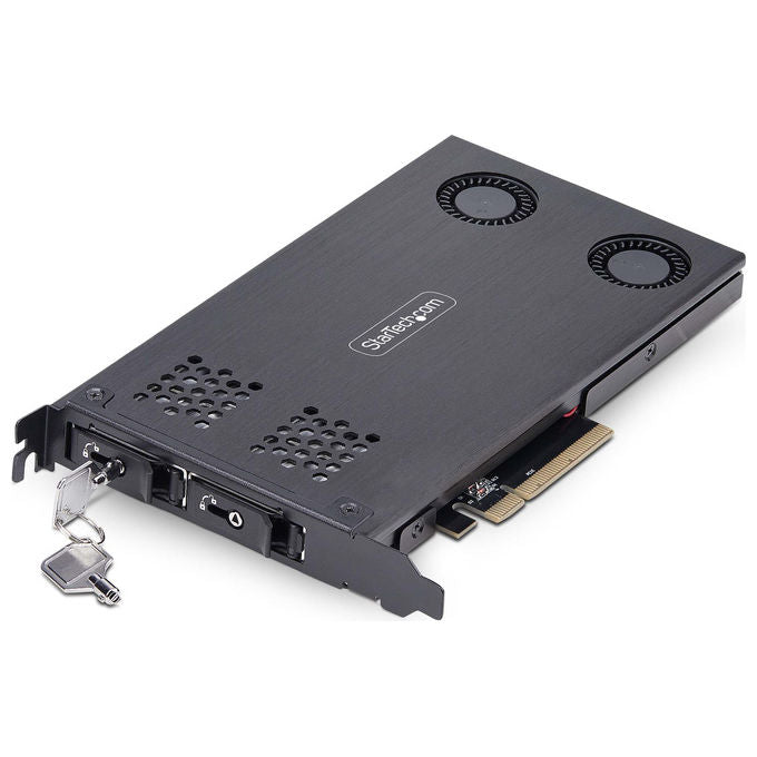 StarTech.com 2M2-REMOVABLE-PCIE Adattatore SSD M.2 NVMe a PCIe x8 con Supporto Doppio Alloggiamento Rimovibile Hot-Swap 128 Gbit-s colore Nero