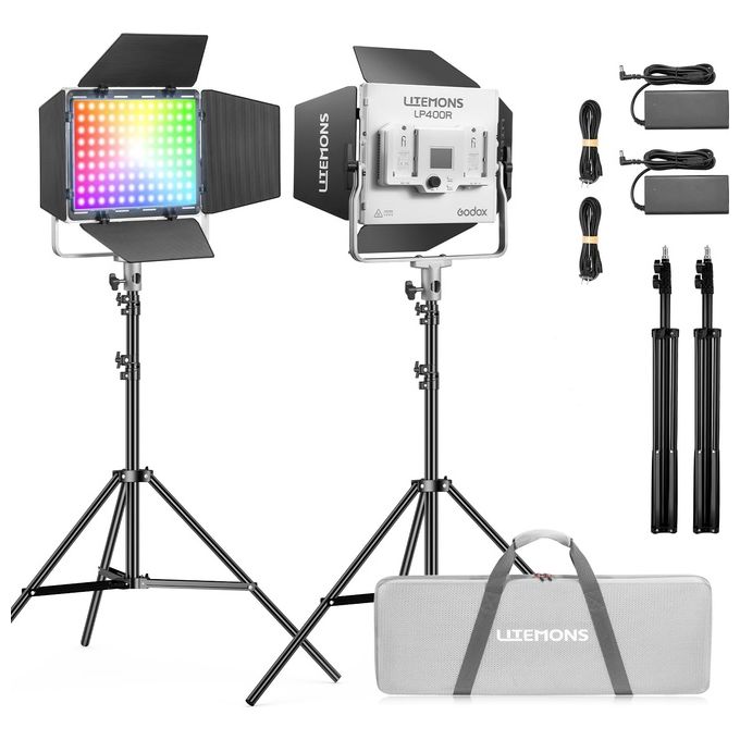 Godox LP400R-K2 Litemons LP400R Kit Pannello LED RGB 36 W 1800K - 10000K CRI ≥96 TLCI ≥96 Controllo App Bluetooth e On-board colore Nero
