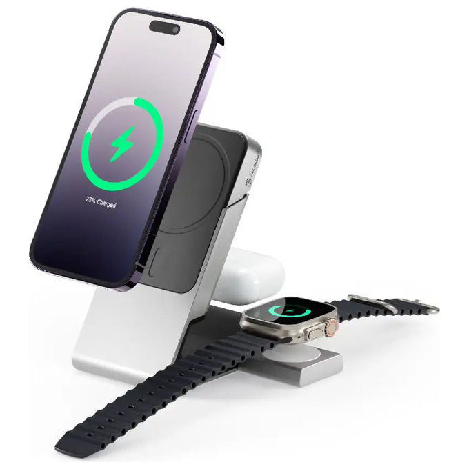 Alogic MSPBDDAWC-G Matrix+ 3-in-1 Magnetic Charger Power Bank 5000 mAh 18W per Apple Watch e dispositivi MagSafe Qi colore Grigio