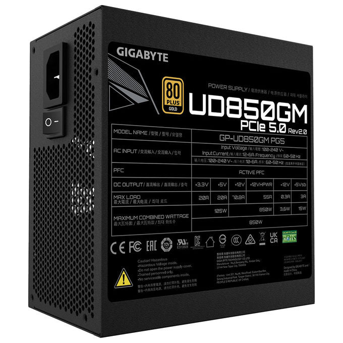 Gigabyte GP-UD850GM PG5 V2 Alimentatore 850 W 80 PLUS Gold Modulare Completo ATX 3.1 PCIe Gen 5.1 Ventola 120 mm colore Nero