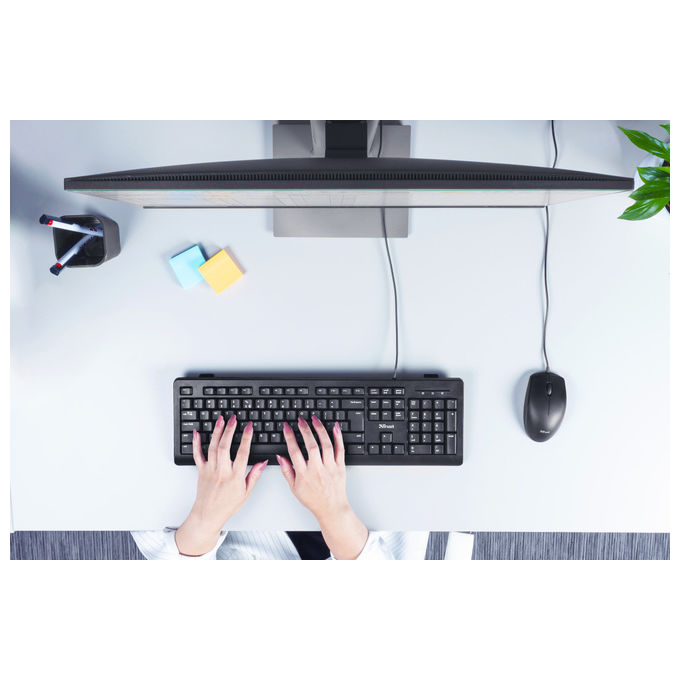 Trust 23982 TK-150 Tastiera Cablata USB Layout Spagnolo QWERTY 104 Tasti Silenziosi Resistente Agli Sversamenti 1.8 m colore Nero