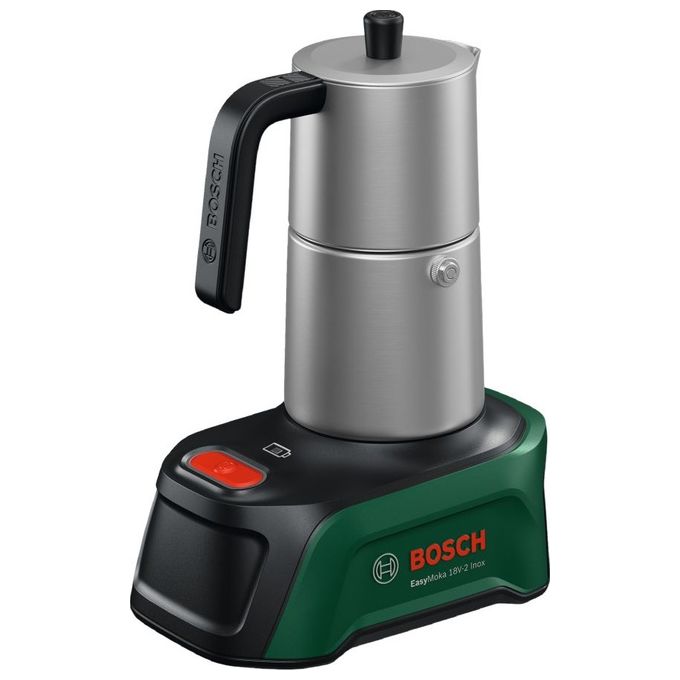 Bosch 06039E4100 EasyMoka 18V-2 Caffettiera elettrica portatile senza fili 90 ml tensione 18V protezione surriscaldamento base 360 gradi colore Inox