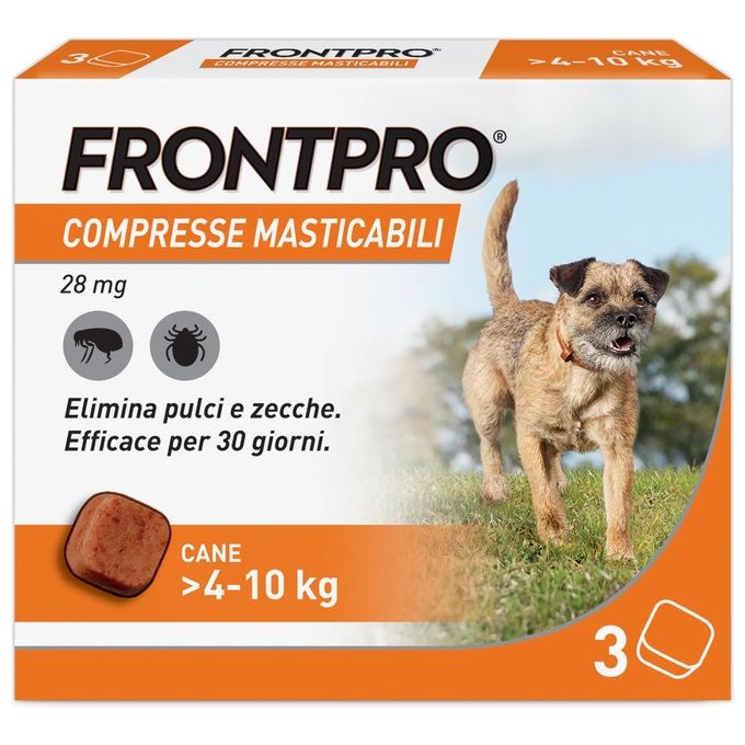 FRONTPRO 105682052 FRONTPRO x3 Compresse Masticabili Antiparassitarie per Cani da 4 a 10 Kg con Afoxolaner 28.3 mg colore Bianco