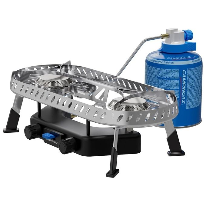Campingaz 2227856 Camp and Trek Twin Connect Fornello da Campeggio 2 Bruciatori 4000 W compatibile CV 300 Plus CV 470 Plus colore Nero