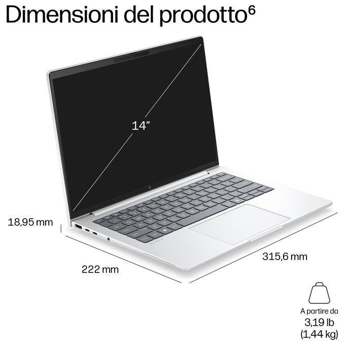 HP E13X9AT HP EliteBook 8 G2a Computer portatile AMD Ryzen AI 5 16 GB LPDDR5x 512 GB SSD Windows 11 Pro colore Argento