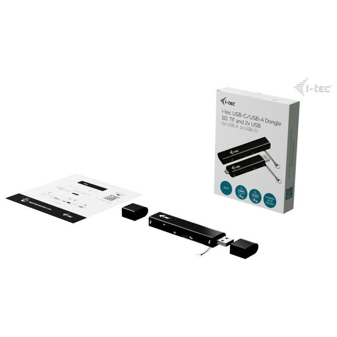 I-tec CADONGLEUSBSD Dongle USB-C-USB-A con Lettore SD e TF 2 Porte USB 3.2 Gen 1 5 Gbps colore Nero