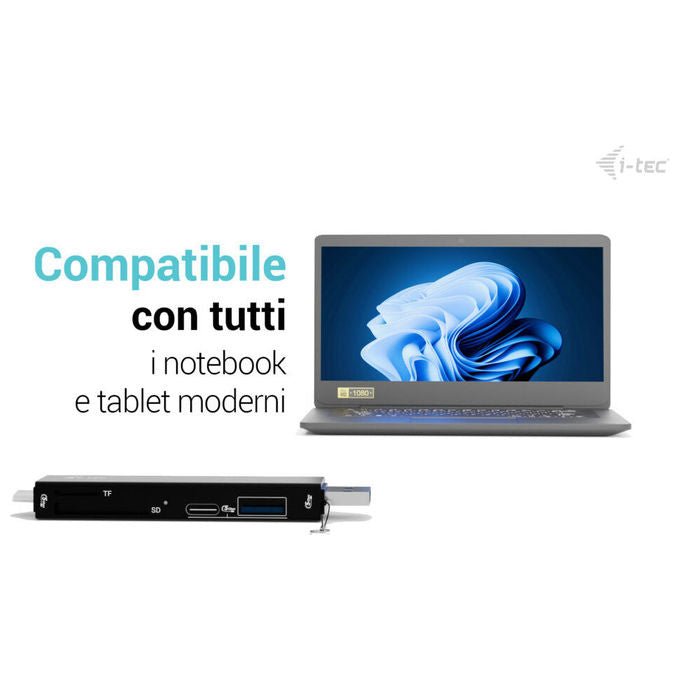I-tec CADONGLEUSBSD Dongle USB-C-USB-A con Lettore SD e TF 2 Porte USB 3.2 Gen 1 5 Gbps colore Nero