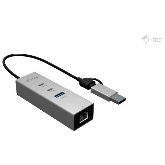 I-tec CAMETALG325HUB USB-C-USB-A Metal HUB 3 2x USB-C 1x USB-A 2.5GBASE-T Ethernet Argento