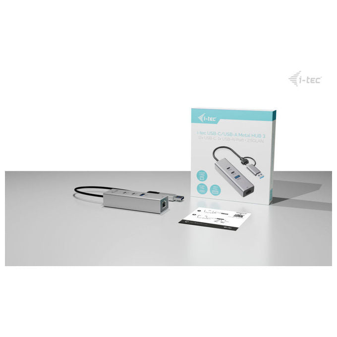 I-tec CAMETALG325HUB USB-C-USB-A Metal HUB 3 2x USB-C 1x USB-A 2.5GBASE-T Ethernet Argento