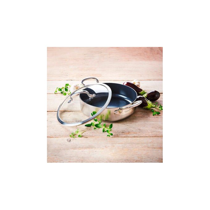 GreenPan CC003820-001 Premiere Padella per friggere Gourmet con rivestimento antiaderente in ceramica Thermolon Infinity Pro e coperchio incluso diametro 26 cm colore Argento