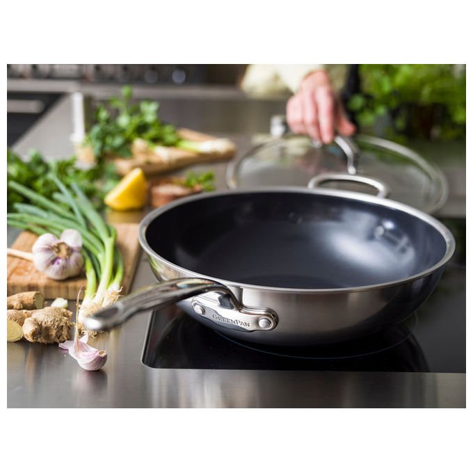 GreenPan CC003821-001 Premiere Wok-padella per cottura al salto Acciaio inox Antiaderente 30 cm colore Argento