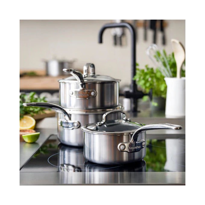 GreenPan CC003822-001 Premiere Padella per saute' in Acciaio Inox con Rivestimento Antiaderente in Ceramica Forno fino a 220 °C Adatto a Tutti i Piani Cottura incluso Induzione colore Argento