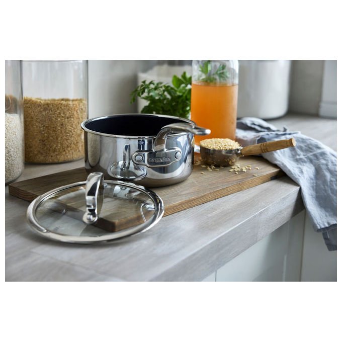 GreenPan CC003822-001 Premiere Padella per saute' in Acciaio Inox con Rivestimento Antiaderente in Ceramica Forno fino a 220 °C Adatto a Tutti i Piani Cottura incluso Induzione colore Argento
