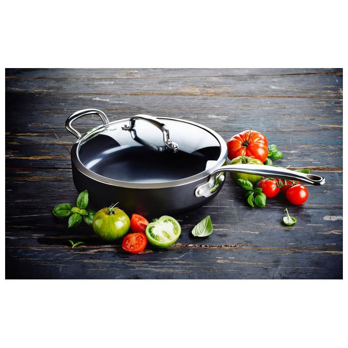GreenPan CC005329-001 Barcelona Pro Padella Multiuso in Alluminio con Rivestimento Antiaderente in Ceramica PFAS Free Forno fino a 200 °C Induzione Sì con Coperchio in Vetro e Due Manici in Acciaio Inox colore Nero