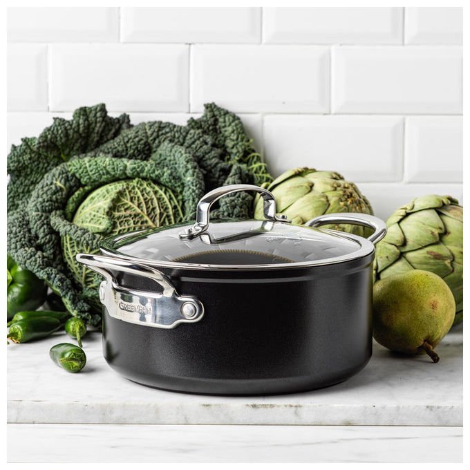 GreenPan 4895156693239 Barcelona Pro Casseruola con Rivestimento Antiaderente in Ceramica 20 cm Capacita' 3,1 L Adatta a Tutti i Piani Cottura incluso Induzione Lavabile in Lavastoviglie Manico in Acciaio Inossidabile Coperchio in Vetro colore Nero