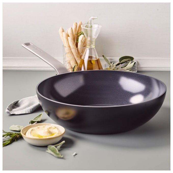 GreenPan CC006388-001 Wok Evolution 28 cm Diametro 28 cm Fondo adatto per induzione Rivestimento antiaderente in ceramica colore Nero