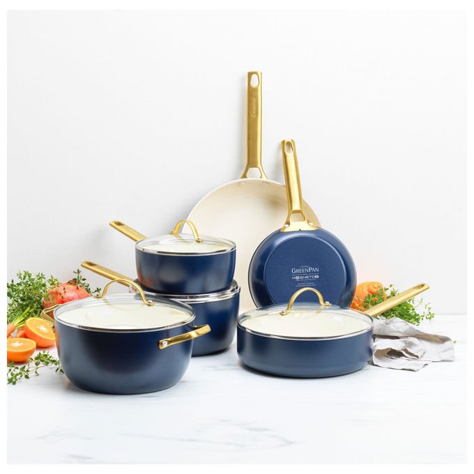GreenPan CC008493-001 Padova Reserve Set di pentole e padelle 10 pezzi con rivestimento ceramico antiaderente senza PFAS adatto per induzione colore Blu