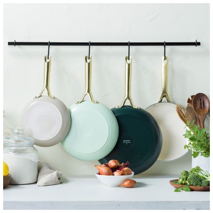 GreenPan CC009018-001 Set di Padelle Shades in Alluminio Riciclato con Rivestimento in Ceramica Antiaderente Compatibile con Piani Cottura a Induzione 3 pezzi colore Verde Beige