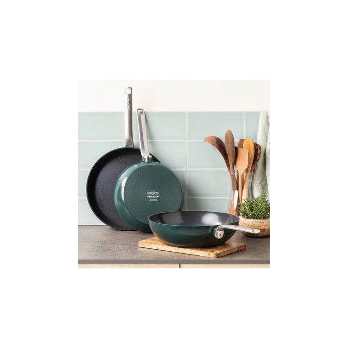 GreenPan CC009167-001 Evolution Frigideira 28 cm in Alluminio Riciclato con Rivestimento Antiaderente Thermolon Senza PFAS Manico in Acciaio Inox Rimovibile colore Nero