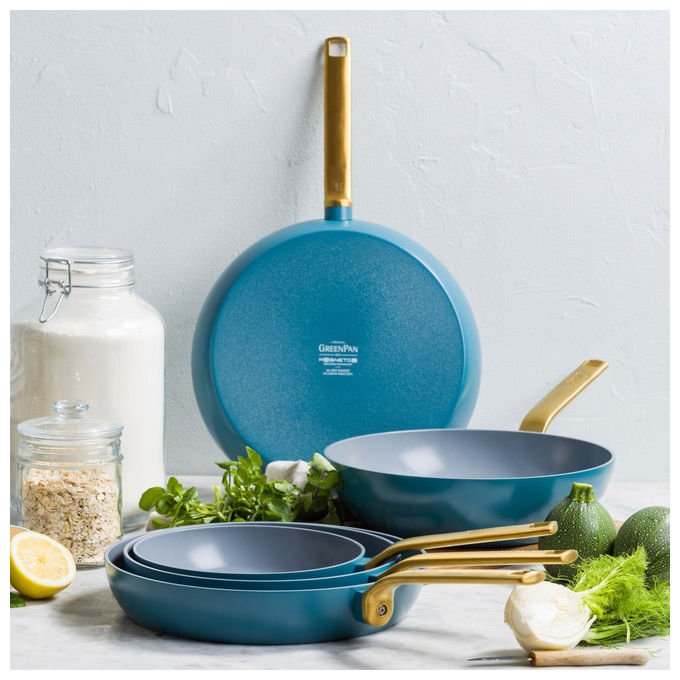 GreenPan CC009173-001 Evolution Padella Multiuso Rotondo 28 cm con Rivestimento Antiaderente in Ceramica Thermolon Diametro 28 cm Adatta a Tutti i Piani Cottura incluso Induzione Lavabile in Lavastoviglie colore Blu
