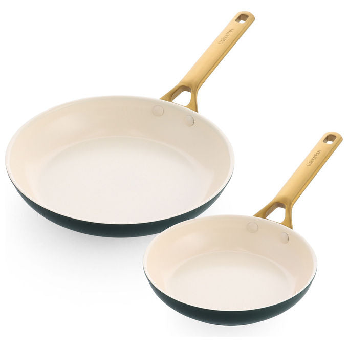 GreenPan CC010214-001 Padova Reserve Set di Padelle 2 pezzi 20 cm e 26 cm Induzione Ceramica Antiaderente colore Verde con Manico Dorato
