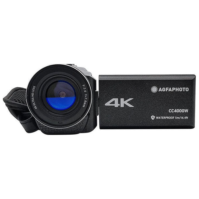 AgfaPhoto CC4000W Videocamera palmare 24 MP 4K Ultra HD Zoom digitale 18x Stabilizzatore EIS Schermo 7,62 cm LCD HDMI MicroSD fino a 512 GB USB Type-C colore Nero