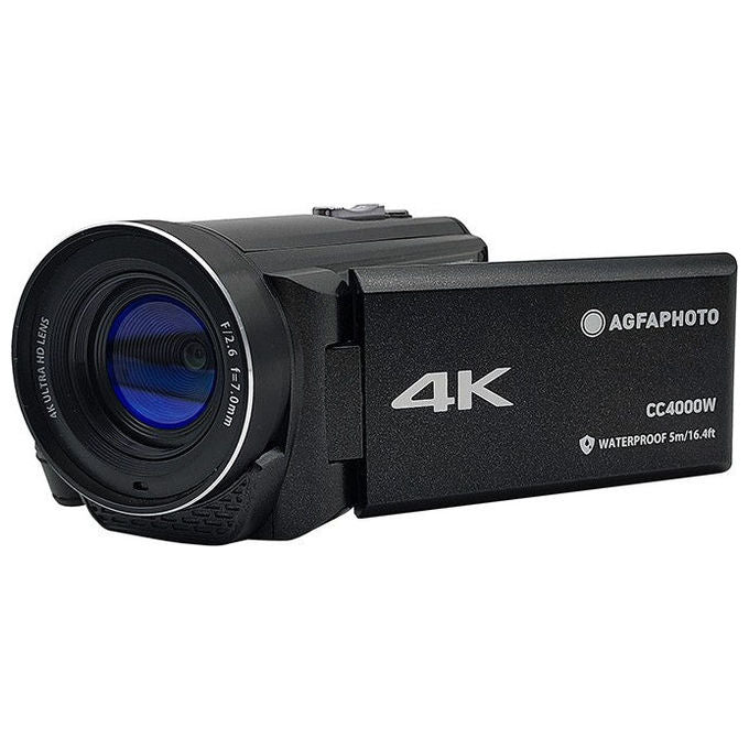 AgfaPhoto CC4000W Videocamera palmare 24 MP 4K Ultra HD Zoom digitale 18x Stabilizzatore EIS Schermo 7,62 cm LCD HDMI MicroSD fino a 512 GB USB Type-C colore Nero