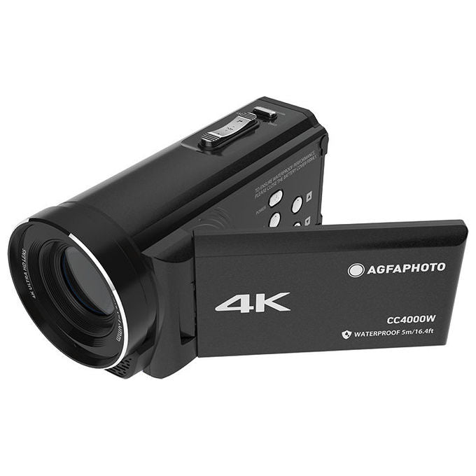 AgfaPhoto CC4000W Videocamera palmare 24 MP 4K Ultra HD Zoom digitale 18x Stabilizzatore EIS Schermo 7,62 cm LCD HDMI MicroSD fino a 512 GB USB Type-C colore Nero