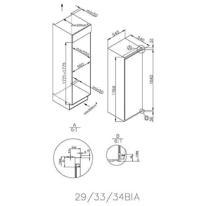 Candy CFBO3550E-N Frigorifero Monoporta Statico da Incasso Capacita' 286 Litri Classe energetica A+ Controllo Meccanico 177 cm Bianco