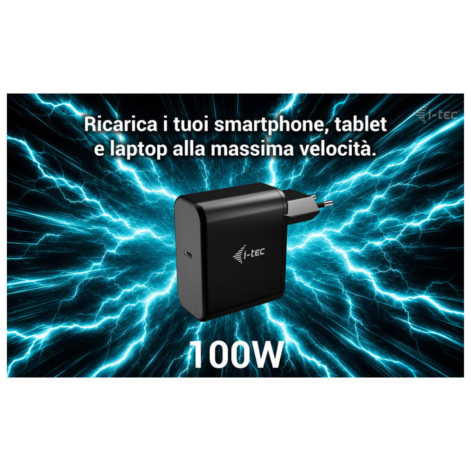 I-Tec 8595611708060 Caricatore Universale 100W USB-C GAN colore Nero