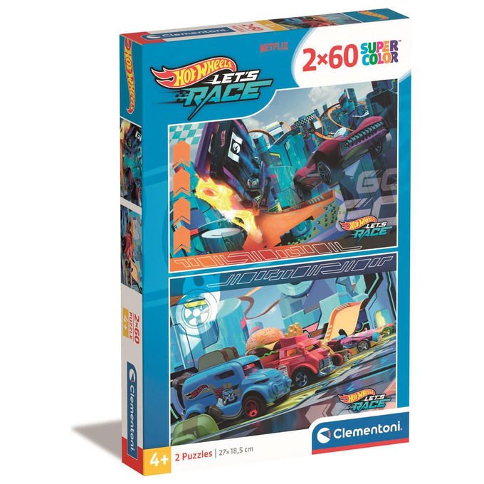 Clementoni, Puzzle Kids Hotwheels, 2x60 Pezzi, Multicolore