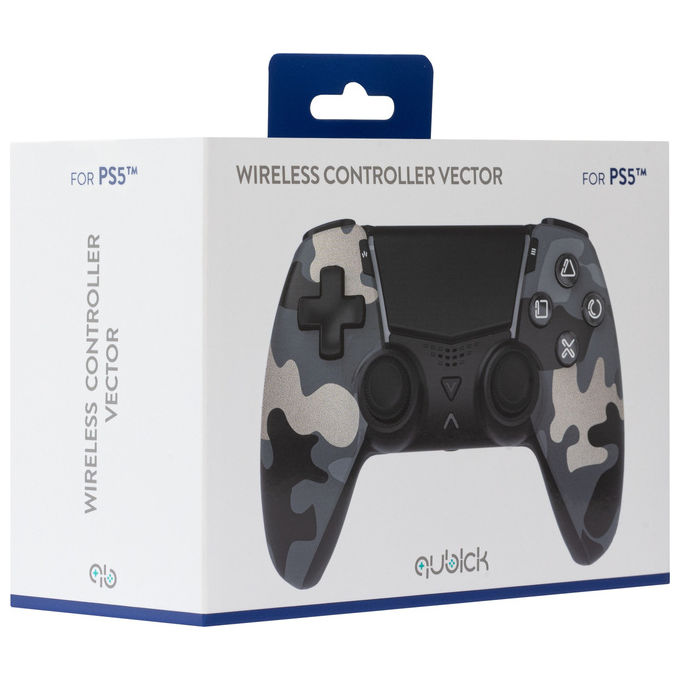 Qubick COP50040 Gamepad per PlayStation 5 e PC con Stick Hall Effect Pulsanti Programmabili Vibrazione Touchpad Audio USB-C Nero