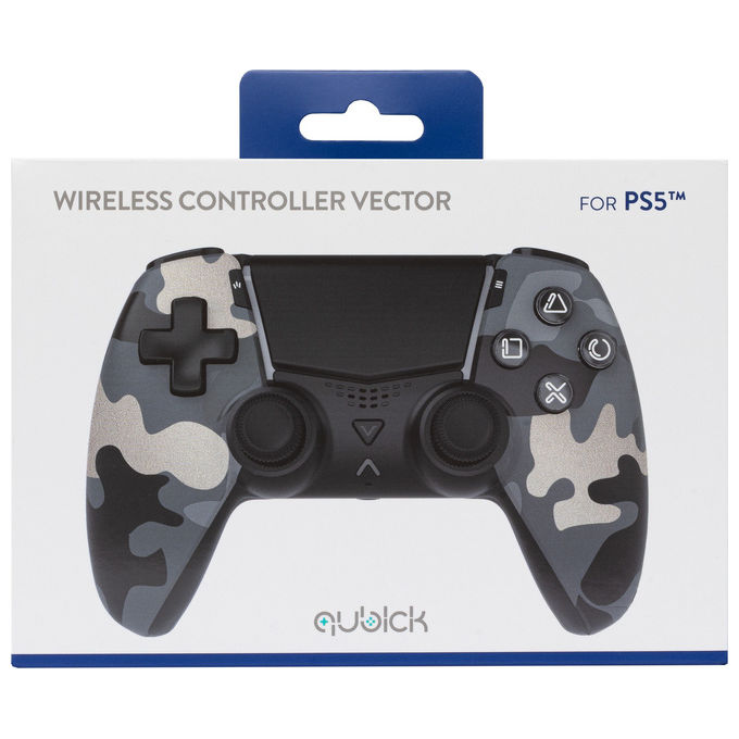 Qubick COP50040 Gamepad per PlayStation 5 e PC con Stick Hall Effect Pulsanti Programmabili Vibrazione Touchpad Audio USB-C Nero