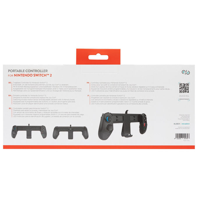 Qubick COS20020 Controller Portatile per Nintendo Switch 2 con Sensore di Movimento 9 Assi 4 Pulsanti Posteriori Programmabili Vibrazione Regolabile Slot per 4 Schede di Gioco colore Nero