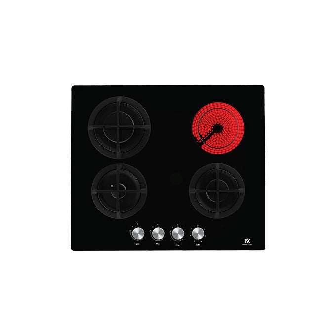 Master Kitchen MKMC 603C101-PR C BK - Piano cottura a gas da incasso, 60 cm, 3 fuochi, griglie in ghisa, accensione integrata, valvola di sicurezza, vetro temperato nero
