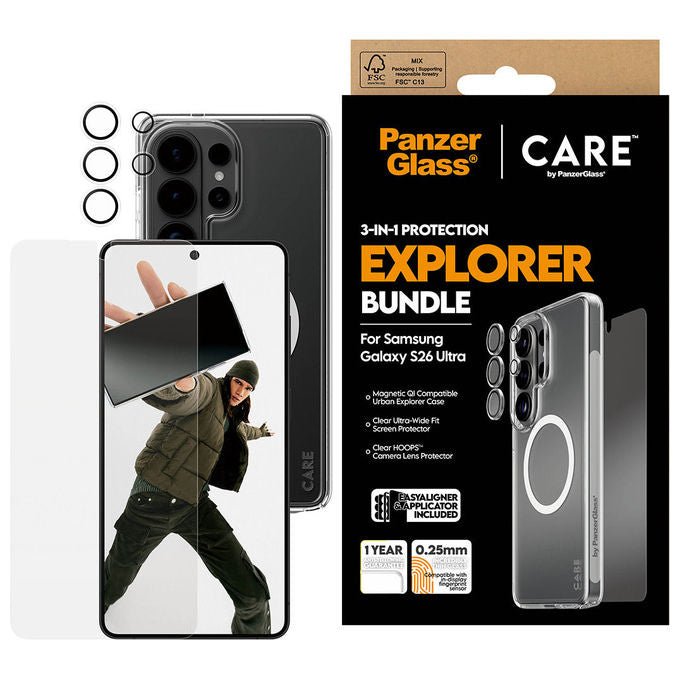 PanzerGlass CR46018 CARE by PanzerGlass 3-in-1 Bundle Protezione Completa per Samsung Galaxy S26 Ultra con Vetro Temperato Antiurto Schermo 17.5 cm (6.9'') Custodia Resistente e Anelli Protezione Obiettivo colore Nero