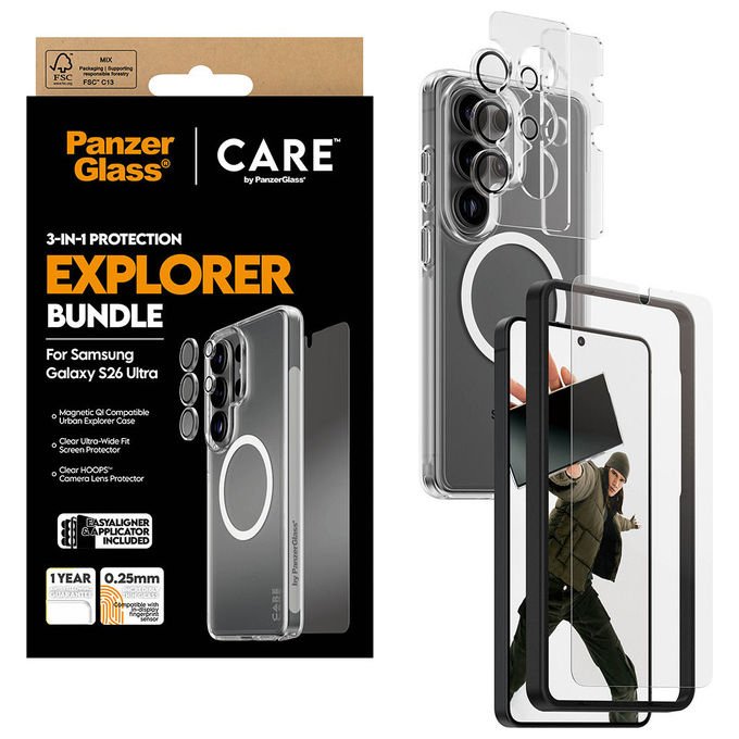 PanzerGlass CR46018 CARE by PanzerGlass 3-in-1 Bundle Protezione Completa per Samsung Galaxy S26 Ultra con Vetro Temperato Antiurto Schermo 17.5 cm (6.9'') Custodia Resistente e Anelli Protezione Obiettivo colore Nero