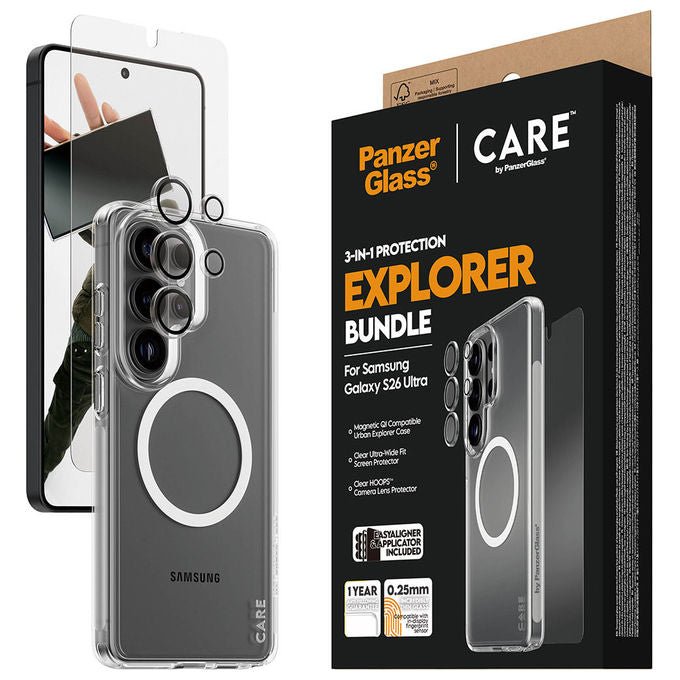 PanzerGlass CR46018 CARE by PanzerGlass 3-in-1 Bundle Protezione Completa per Samsung Galaxy S26 Ultra con Vetro Temperato Antiurto Schermo 17.5 cm (6.9'') Custodia Resistente e Anelli Protezione Obiettivo colore Nero