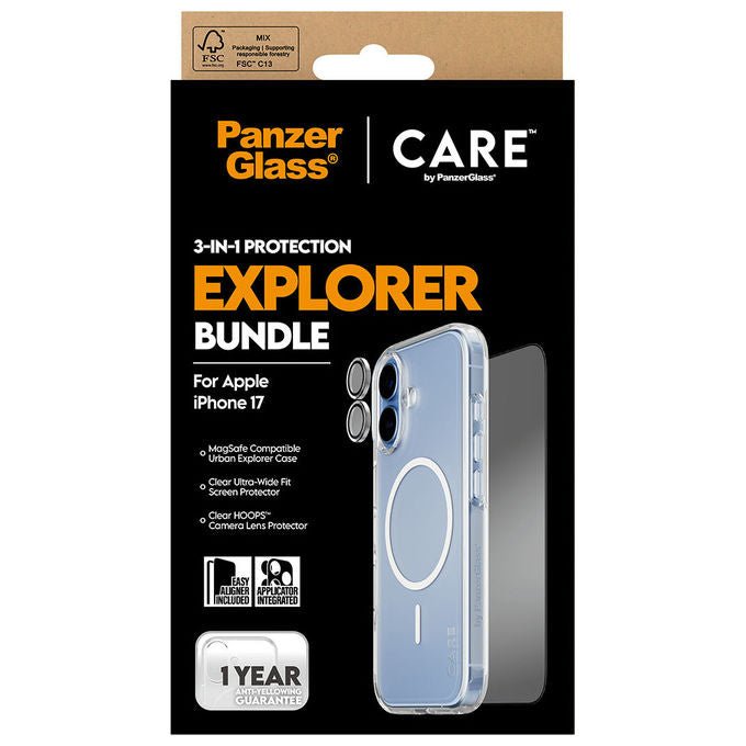 PanzerGlass CR46095 CARE by PanzerGlass 3-in-1 Flagship Explorer Bundle Pellicola proteggischermo trasparente Vetro temperato Resistente a graffi Resistente agli urti Applicazione a secco colore Trasparente