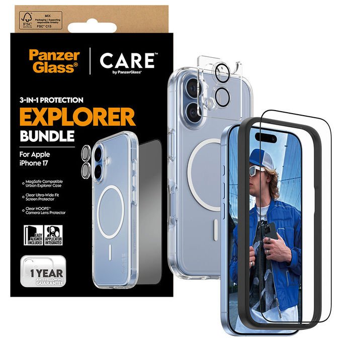 PanzerGlass CR46095 CARE by PanzerGlass 3-in-1 Flagship Explorer Bundle Pellicola proteggischermo trasparente Vetro temperato Resistente a graffi Resistente agli urti Applicazione a secco colore Trasparente