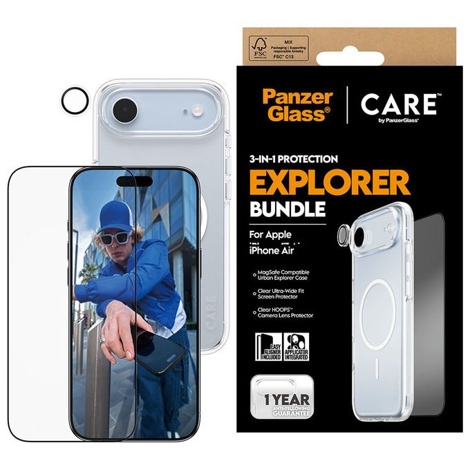 PanzerGlass CR66372 3-in-1 Flagship Explorer Bundle Pellicola proteggischermo trasparente Vetro temperato PET Silicone MagSafe compatibile colore Trasparente