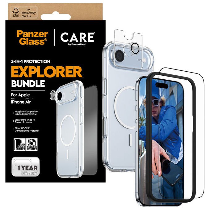 PanzerGlass CR66372 3-in-1 Flagship Explorer Bundle Pellicola proteggischermo trasparente Vetro temperato PET Silicone MagSafe compatibile colore Trasparente