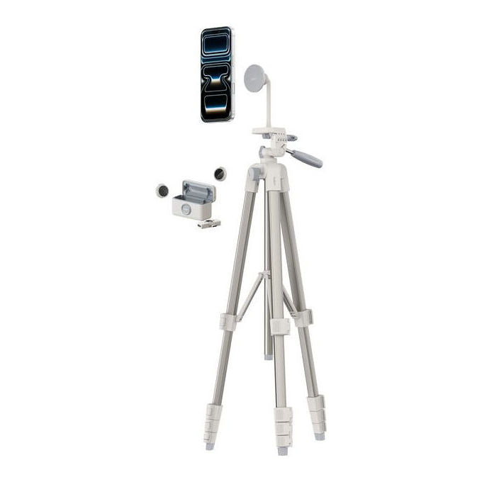 Belkin CTA002HQSA-B1 Stage Creator Kit Treppiede per Smartphone con Supporto Magnetico e Microfoni Wireless 3 Gambe 4 Sezioni in Alluminio colore Grigio