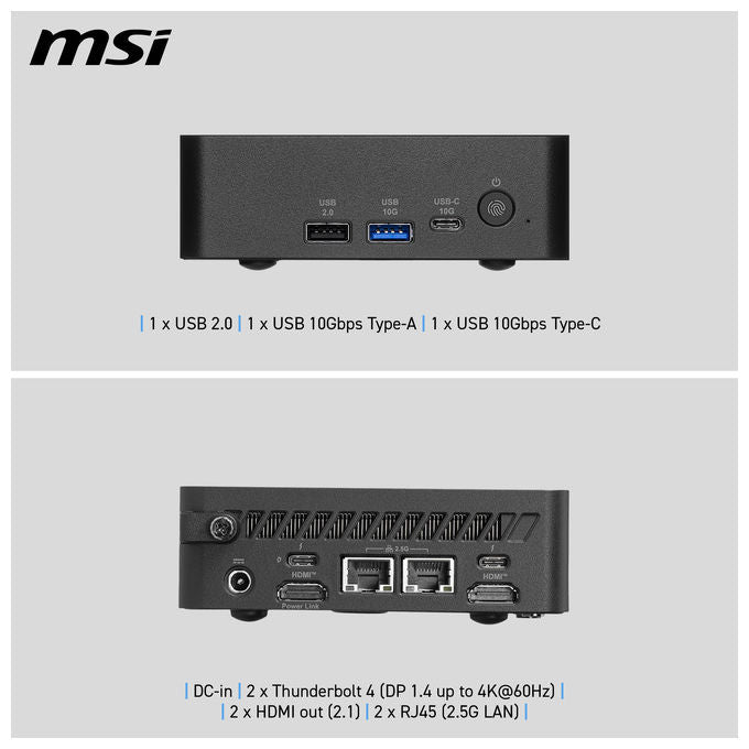 MSI CUBI NUC AI+ 3MG-004BEU Mini PC barebone Intel SoC FCBGA2540 Wi-Fi 7 colore Nero