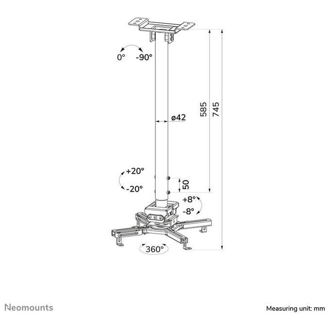 Neomounts CL25-550WH1 Supporto Universale da Soffitto per Proiettore Altezza Regolabile 74 5 114 5 cm Portata 35 Kg Movimento Completo Inclinazione 20 Rotazione 360 Colore Bianco