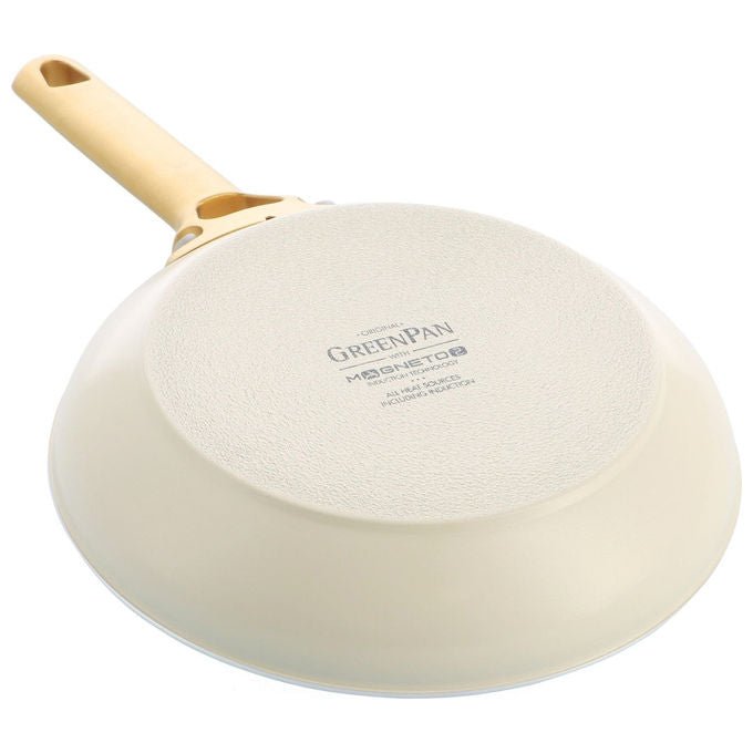 GreenPan CW-CC008494-001 Padova Set di Padelle 20+26 cm Rivestimento Ceramico Antiaderente con Diamanti Manici Ergonomici Base Spessa per Distribuzione Uniforme del Calore colore Crema con Manici Dorati