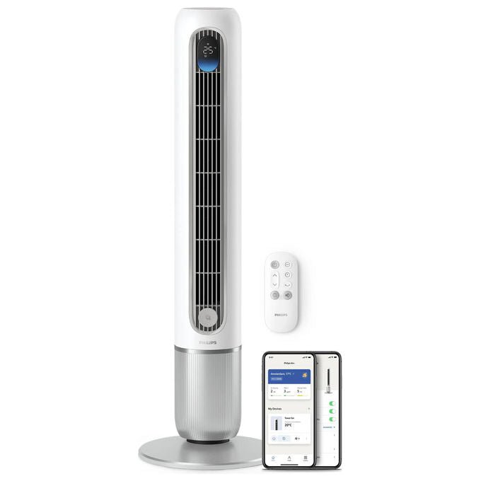 Philips CX7550-00 Smart Series 7000 Ventilatore a Torre 2440 m³-h 22 dB 30 W 12 velocita' Wi-Fi Aromaterapia colore Bianco