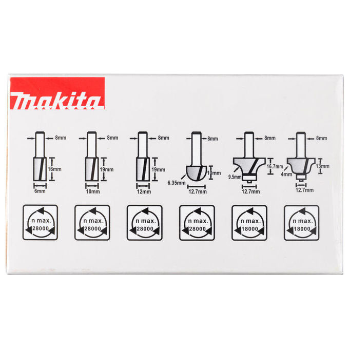 Makita D-53540 Set di Taglierine per Fresatura 6 Pezzi Gambo 8 mm colore Nero