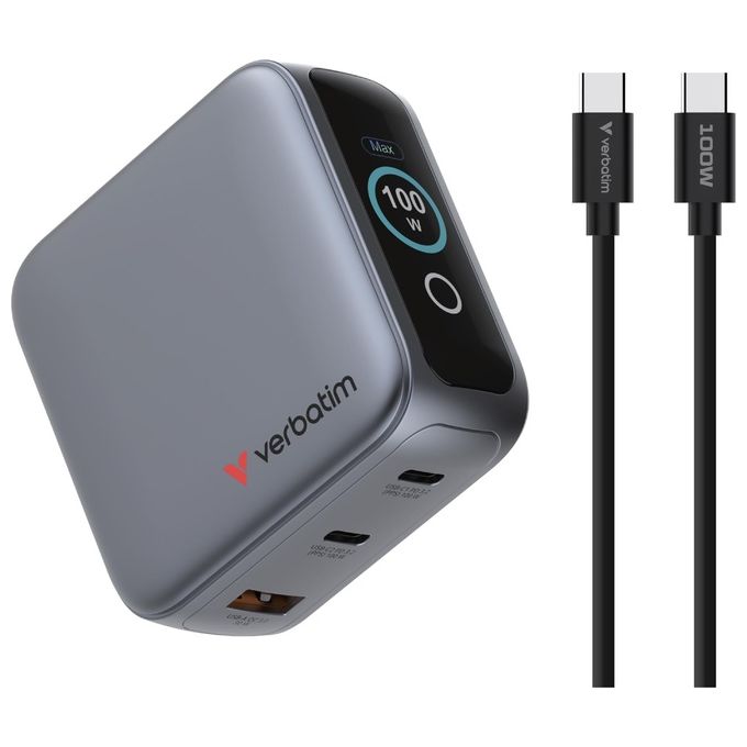 Verbatim 30239 Caricabatterie Universale Interno 100 W con Power Delivery 3.0 Quick Charge 3.0 3 Porte USB (2 Type-C 1 Type-A) colore Nero