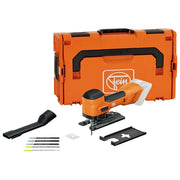 Fein F-IRON JIG 26 AS Seghetto alternativo a batteria 18V per metallo e legno corsa 26 mm profondita' taglio legno 150 mm metallo 12 mm adattatore per aspirazione cambio lama senza attrezzi impugnatura ergonomica colore Nero
